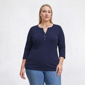 Plus Size Hasting & Smith 3/4 Sleeve Solid Henley Tee alternate view